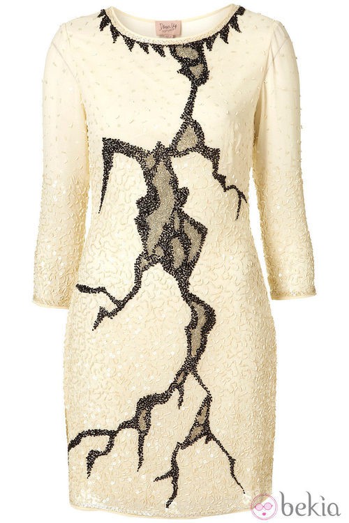 Vestido glitter en blanco roto y negro de topshop