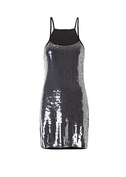 Vestido glitter plateado de Mango