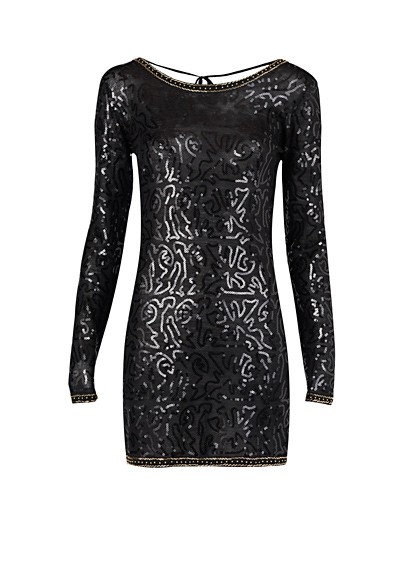Vestido glitter negro en manga larga de Mango