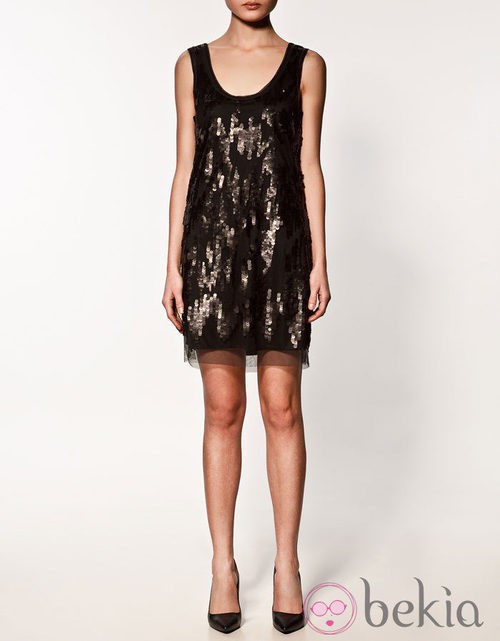 Vestido glitter negro de Zara