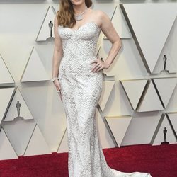 Amy Adams con vestido blanco y plateado en los Premios Oscar 2019