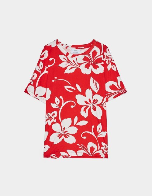 Camiseta estampado floral hawaiano rojo Bershka