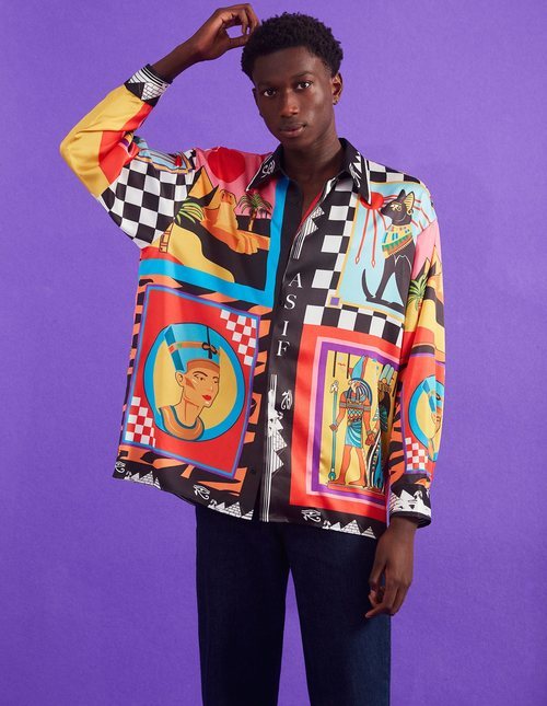 Camisa de raso con estampado egipcio de ASIF Clothing