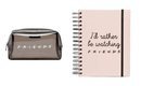 Estuche negro y agenda rosa pastel de la colección cápsula de Stradivarius x Friends