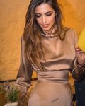 Sara Carbonero con un vestido satinado marrón de Wolflamb