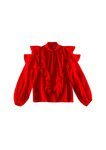 Blusa roja con chorreras de la colección de H&M y Giambattista Valli