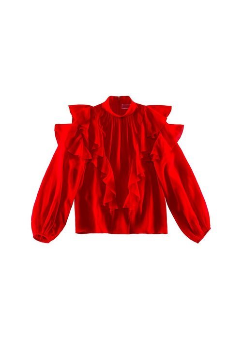 Blusa roja con chorreras de la colección de H&M y Giambattista Valli