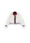 Chaqueta de pelo y cuero rojo de la colección de H&M y Giambattista Valli