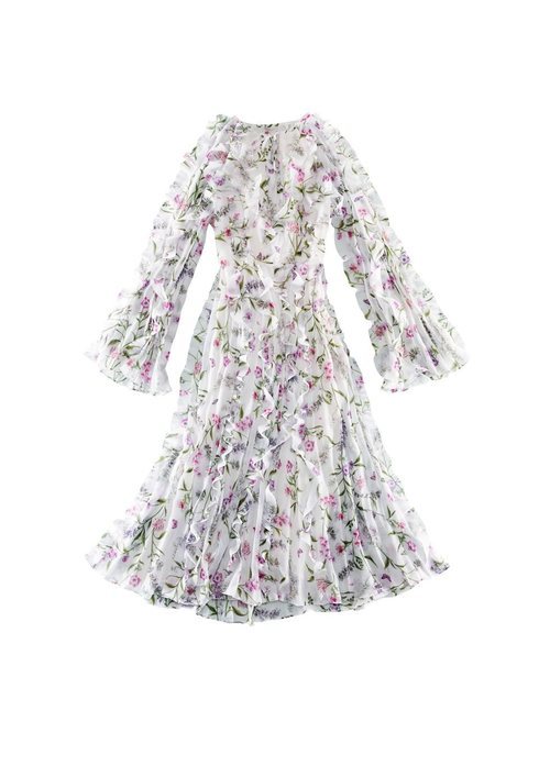 Vestido de flores y volantes de la colección de H&M y Giambattista Valli
