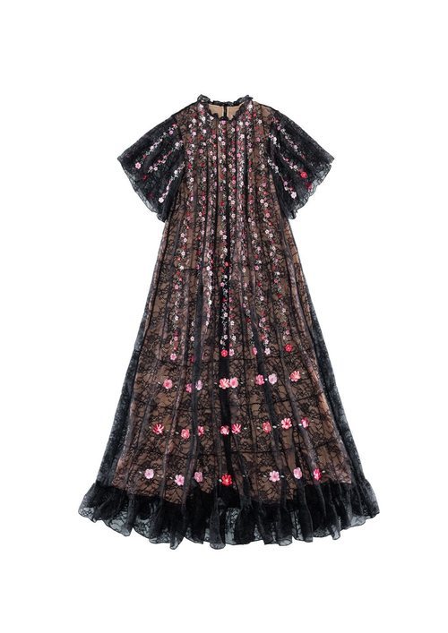 Vestido largo negro con transparencias de la colección de H&M y Giambattista Valli