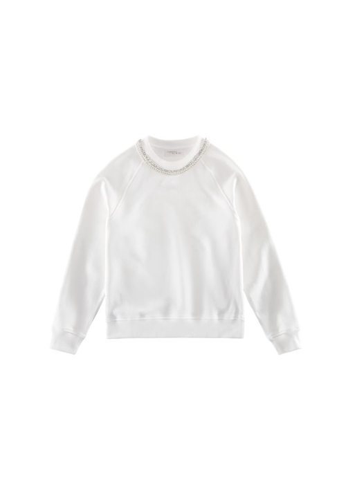 Jersey blanco con pedrería de la colección de H&M y Giambattista Valli