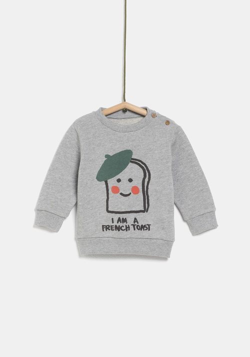 Jersey gris con dibujo de tostada para niño de la colección de Rocío Osorno y TEX de otoño/invierno 2019