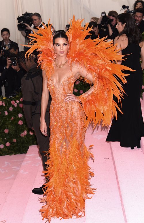 Kendall Jenner con vestido de plumas en la Gala Met 2019