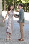 La Reina Letizia vestida de Laura Bernal en su visita al Palacio de la Granja por la Cumbre de la OTAN