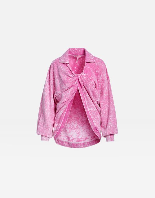 Polo oversize con acabados efecto washed desgastado en rosa de Pepa Salazar x Bershka
