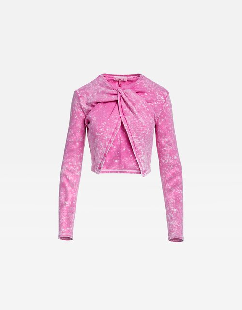 Cárdigan efecto washed con retorcido silueta crop top de Pepa Salazar x Bershka