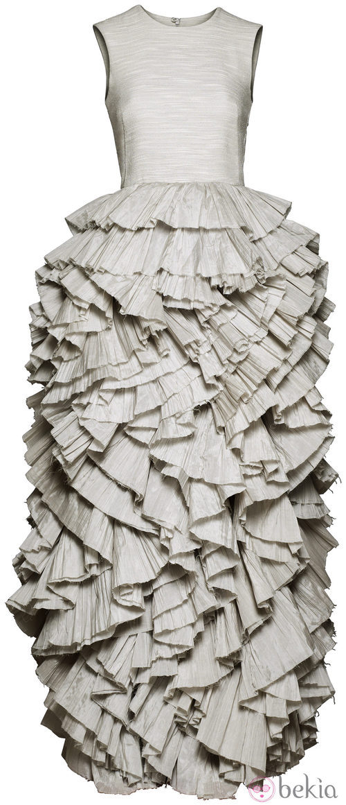 Vestido blanco roto con volantes colección H&M Conscious 