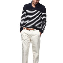 Jersey negro con rayas y pantalón blanco de la colección verano 2012 de Chevignon