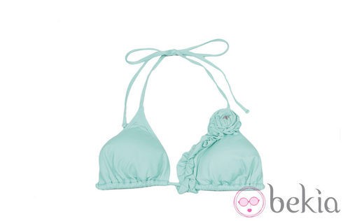 Parte superior de un bikini en turquesa de la nueva colección de ropa de baño verano 2012 de Volcom