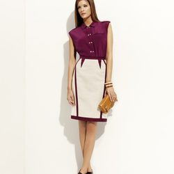 Camisa color berenjena y falda blanca de tubo de la colección 'Binoche' primavera/verano 2012 de Pedro del Hierro