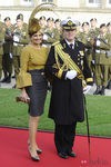 Máxima de Holanda con un vestido bicolor en la boda de Guillermo de Luxemburgo 