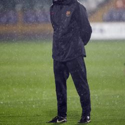 Guardiola bajo la lluvia en un entrenamiento