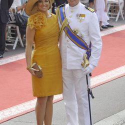 Máxima de Holanda con un vestido corte jumper