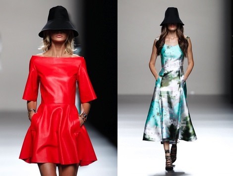 Vestido de cuero rojo de la colección primavera/verano 2014 de Juanjo Oliva en Madrid Fashion Week
