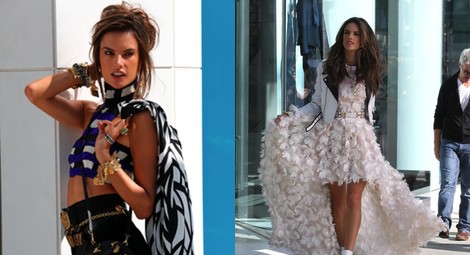 Alessandra Ambrosio con un vestido de plumas de Chanel en Beverly Hills