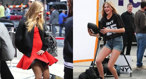 Cara Delevingne bromeando durante el shooting de la campaña primavera/verano 2014 de DKNY