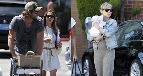 Elsa Pataky con un look formado por un vestido gris y una chaqueta