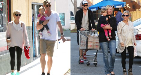 Elsa Pataky con un look casual haciendo recados con su familia