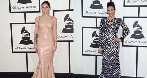 Paula Patton con un vestido de Nicolas Jebra en la alfombra roja de los Premios Grammy 2014