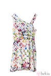Vestido asimétrico de tirantes con estampado pata de gallo multicolor de Lavand