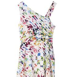 Vestido asimétrico de tirantes con estampado pata de gallo multicolor de Lavand 