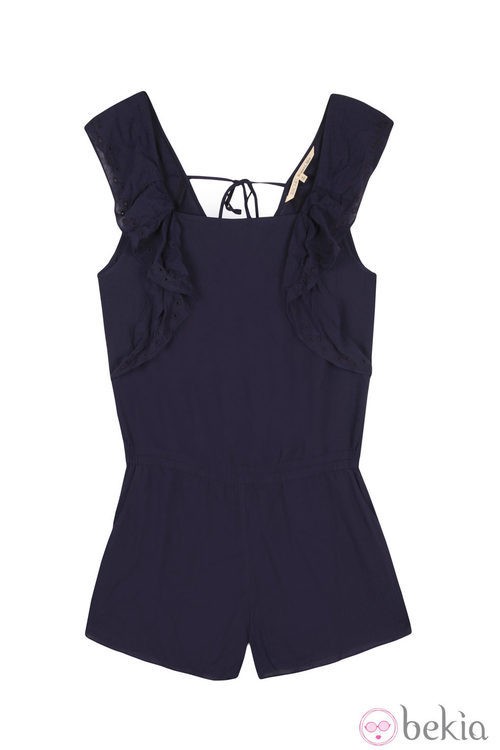 Mono de tirantes azul marino con volantes de la colección primavera/verano 2014 de Rachel Roy