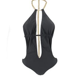 Trikini negro con detalles dorados de la colección de baño de Bershka 2014