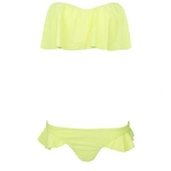 Bikini monocolor amarillo cítrico con volantes de la colección de baño de Bershka 2014