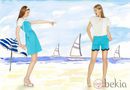 Vestido y bermuda turquesas de la colección para verano 2014 de dolores Promesas