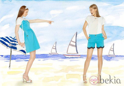 Vestido y bermuda turquesas de la colección para verano 2014 de dolores Promesas