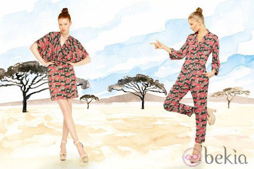 Vestido y mono largo con print animal de la colección para verano 2014 de Dolores Promesas