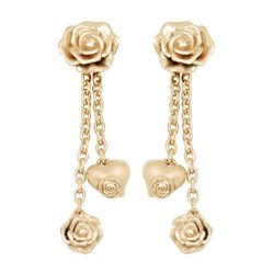 Pendientes de oro largos con corazones y rosas de Miriam de Ungría