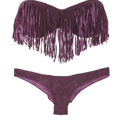 Bikini bandeau con flecos en burdeos de OniricSwimwear para verano 2014