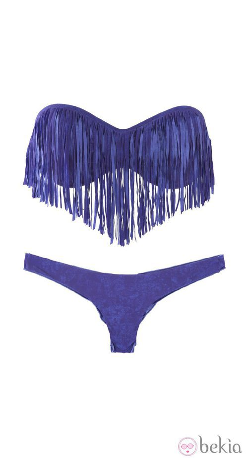 Bikini bandeau con flecos en azul de OniricSwimwear para verano 2014