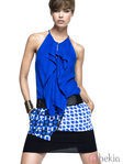 Blusa azul eléctrico y falda asimétrica de Sisley para primavera/verano 2014