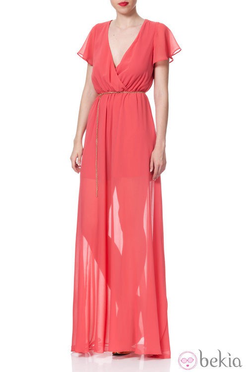 Vestido largo en coral de la Colección Crucero 2014 de Poète