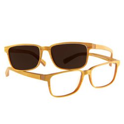 Gafas con montura amarilla y lente negra de Transitions y Etnia Barcelona