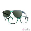 Gafas con montura verde y lente verde grafito de Transitions y Etnia Barcelona