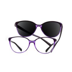 Gafas con montura morada y lente negra de Transitions y Etnia Barcelona