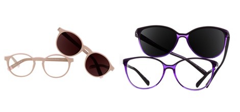 Gafas con montura morada y lente negra de Transitions y Etnia Barcelona